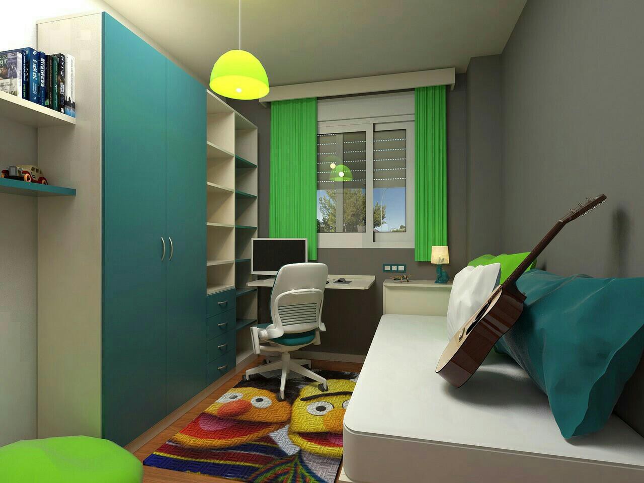 Комната для мальчика школьника зеленая